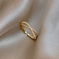 Lady Geometric Alloy Gold Plated Artificial Rhinestones Women's Open Ring sku image 5