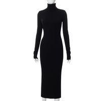 Women's Sheath Dress Fashion Turtleneck Patchwork Long Sleeve Solid Color Maxi Long Dress Daily main image 3