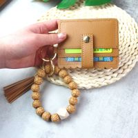 Fashion Tassel Solid Color Pu Leather Wood Unisex Bag Pendant Keychain 1 Piece main image 3