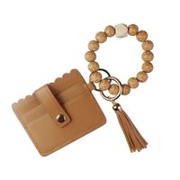 Fashion Tassel Solid Color Pu Leather Wood Unisex Bag Pendant Keychain 1 Piece sku image 2