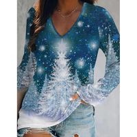 Mujeres Camiseta De Manga Corta Manga Larga Blusas Impresión Casual Árbol De Navidad main image 5