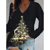Women's T-shirt Long Sleeve Blouses Printing Casual Christmas Tree main image 3