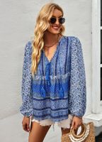 Women's T-shirt Long Sleeve Blouses Tassel Bohemian Geometric sku image 12