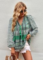 Women's T-shirt Long Sleeve Blouses Tassel Bohemian Geometric sku image 15