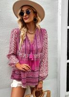 Women's T-shirt Long Sleeve Blouses Tassel Bohemian Geometric sku image 6