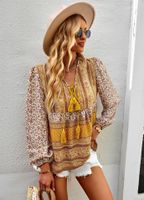 Women's T-shirt Long Sleeve Blouses Tassel Bohemian Geometric sku image 1