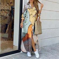 Women's A-line Skirt Simple Style Shirt Collar Long Sleeve Color Block Maxi Long Dress Casual Daily main image 2