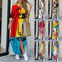 Women's A-line Skirt Fashion Turndown Printing Long Sleeve Floral Maxi Long Dress Daily main image 1