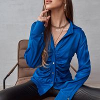 Women's Blouse Long Sleeve Blouses Patchwork Pleated Fashion Solid Color main image 5