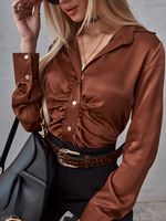 Women's Blouse Long Sleeve Blouses Patchwork Pleated Fashion Solid Color sku image 12