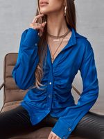 Women's Blouse Long Sleeve Blouses Patchwork Pleated Fashion Solid Color sku image 8