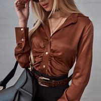 Women's Blouse Long Sleeve Blouses Patchwork Pleated Fashion Solid Color main image 4
