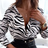 Women's Blouse Long Sleeve Blouses Printing Pocket Fashion Stripe main image 4