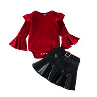 Fashion Solid Color Ruffles Cotton Blend Polyester Girls Clothing Sets main image 4