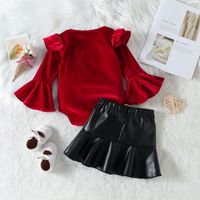 Fashion Solid Color Ruffles Cotton Blend Polyester Girls Clothing Sets main image 3