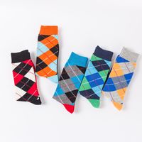 Unisex Fashion Lattice Cotton Jacquard Crew Socks 1 Set main image 4