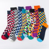 Unisex Fashion Color Block Cotton Jacquard Crew Socks 1 Set main image 1