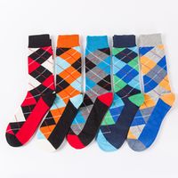 Unisex Fashion Lattice Cotton Jacquard Crew Socks 1 Set main image 1
