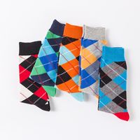 Unisex Fashion Lattice Cotton Jacquard Crew Socks 1 Set main image 2