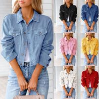 Women's Fashion Solid Color Patchwork Single Breasted Coat Denim Jacket main image 1