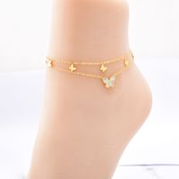 Fashion Four Leaf Clover Butterfly Titanium Steel Inlay Shell Women's Anklet sku image 2