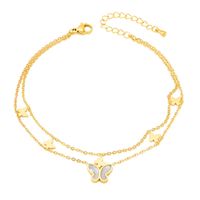 Fashion Four Leaf Clover Butterfly Titanium Steel Inlay Shell Women's Anklet main image 2