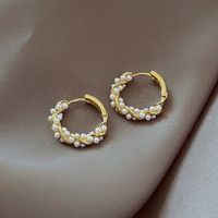 1 Pair Fashion Circle Copper Inlay Pearl Earrings main image 1