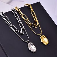 Retro Geometric Solid Color Titanium Steel Layered Necklace main image 1