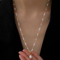 Mode Geometrisch Titan Stahl Inlay Künstliche Perlen Halskette main image 5