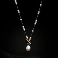 Mode Geometrisch Titan Stahl Inlay Künstliche Perlen Halskette main image 4