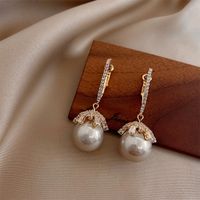 Retro Ball Copper Inlay Artificial Pearls Zircon Drop Earrings 1 Pair main image 3