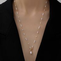 Mode Geometrisch Titan Stahl Inlay Künstliche Perlen Halskette main image 1