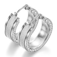 Fashion Round Titanium Steel Plating Rhinestones Earrings 1 Pair sku image 1