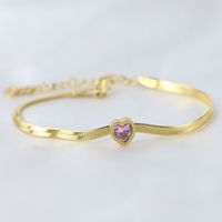 Simple Style Heart Shape Titanium Steel Gold Plated Artificial Rhinestones Gold Plated Bracelets main image 3
