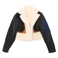 Mode Bloc De Couleur Patchwork Polyester Boucle Cachée Manteau Veste En Jean sku image 9