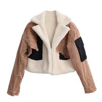 Mode Bloc De Couleur Patchwork Polyester Boucle Cachée Manteau Veste En Jean sku image 6