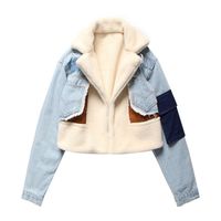 Mode Bloc De Couleur Patchwork Polyester Boucle Cachée Manteau Veste En Jean sku image 14