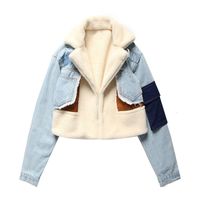 Mode Bloc De Couleur Patchwork Polyester Boucle Cachée Manteau Veste En Jean main image 6