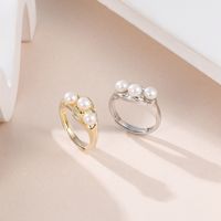 Ins Style Solid Color Sterling Silver Inlay Pearl Rings 1 Piece main image 1