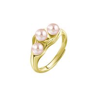 Ins Style Solid Color Sterling Silver Inlay Pearl Rings 1 Piece sku image 1