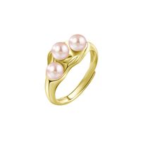Ins Style Solid Color Sterling Silver Inlay Pearl Rings 1 Piece main image 2