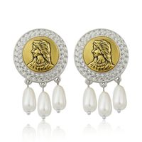 1 Pair Retro Human Round Sector Imitation Pearl Alloy Metal Women's Drop Earrings sku image 5