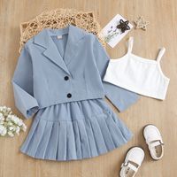 Fashion Solid Color Polyester Girls Clothing Sets sku image 1