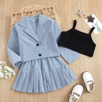 Fashion Solid Color Polyester Girls Clothing Sets sku image 8