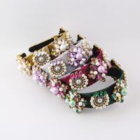 Baroque Style Flower Cloth Inlay Artificial Diamond Pearl Hair Band 1 Piece main image 1