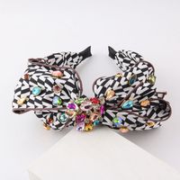 Fashion Bow Knot Cloth Inlay Artificial Diamond Hair Band 1 Piece sku image 1