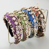 Retro Square Flower Cloth Rhinestone Hair Band 1 Piece main image 1