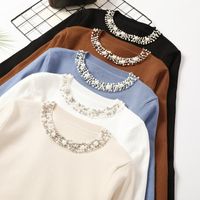 Women's Blouse Long Sleeve Sweaters & Cardigans Beaded Rib-knit Simple Style Solid Color main image 1