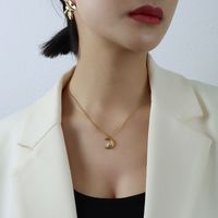 Mode Mond Titan Stahl Vergoldet Zirkon Halskette Mit Anhänger 1 Stück main image 7