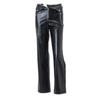 Fashion Solid Color Pu Polyester Full Length Zipper Patchwork Casual Pants main image 4